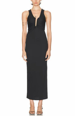 Christopher Esber Crystal Pin Tank Dress AU 8 US 4 Black Ribbed Maxi Bodycon NWT